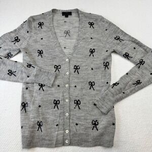 J. Crew Grey Italian Spun Alpaca Blend Cardigan Sequins Black Bows Size S